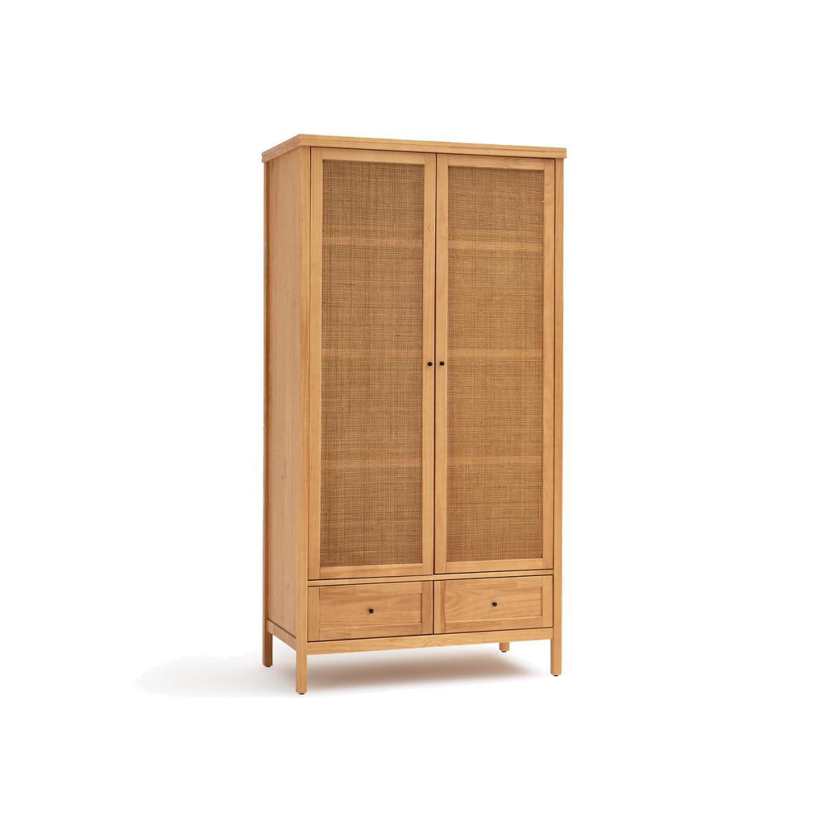 Gabin Solid Pine & Rattan 2-Door Wardrobe – image 1