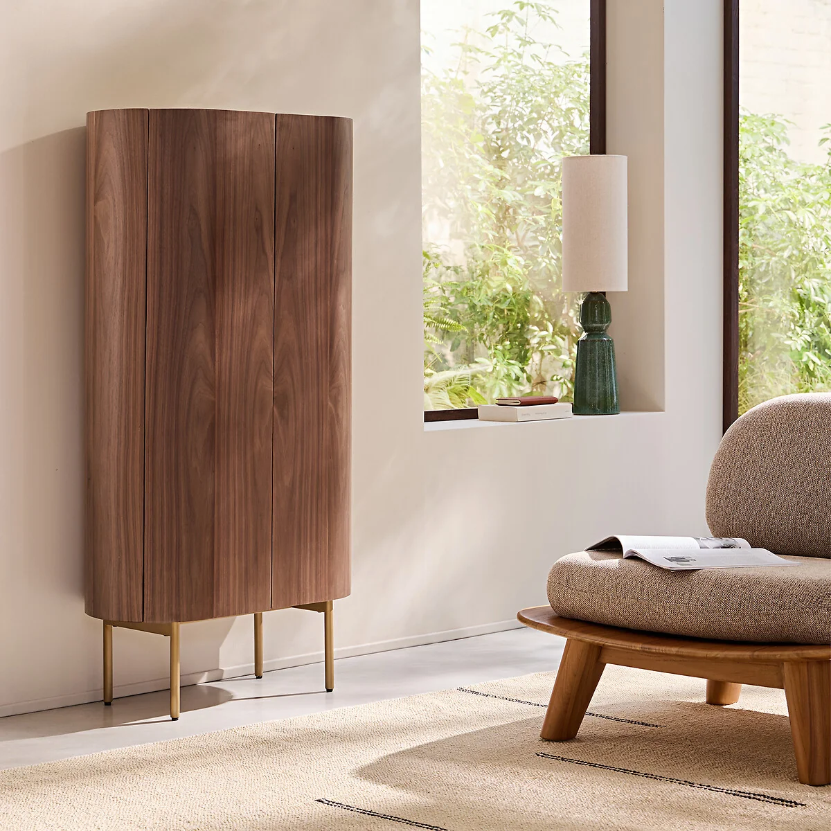 Aslen Walnut Wardrobe in Veneer and Leather – image 2