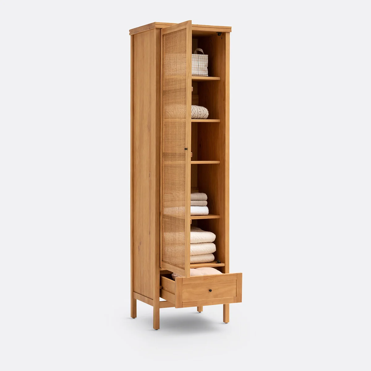 Gabin Solid Pine & Rattan Single Wardrobe – image 7