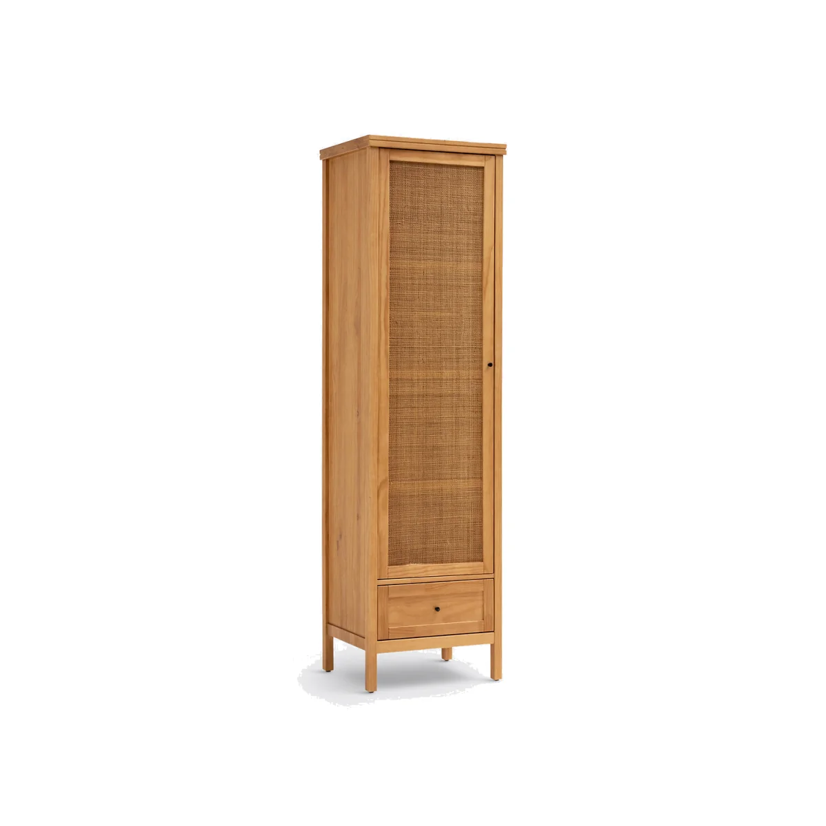 Gabin Solid Pine & Rattan Single Wardrobe – image 1