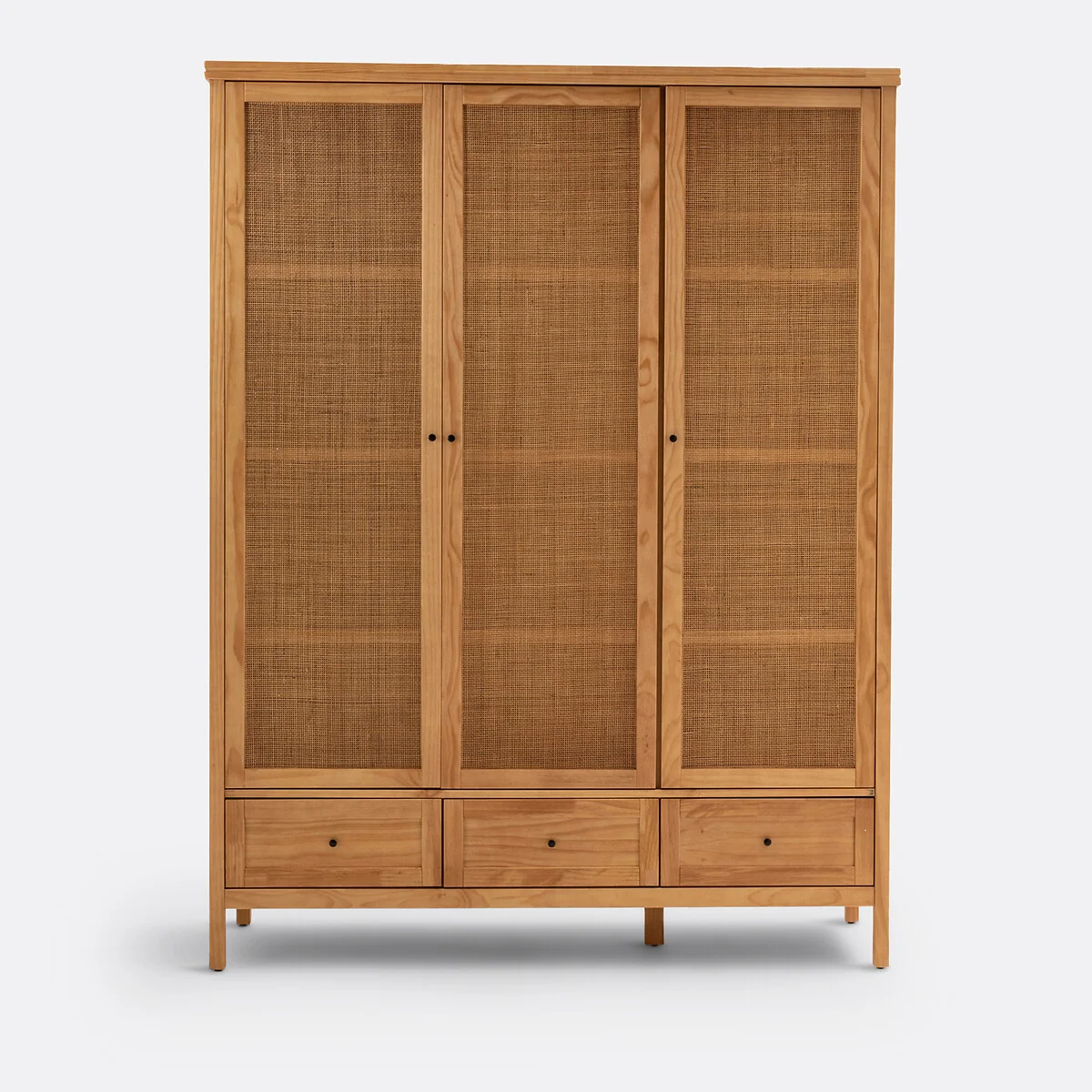 Gabin Solid Pine & Rattan Triple Wardrobe – image 3