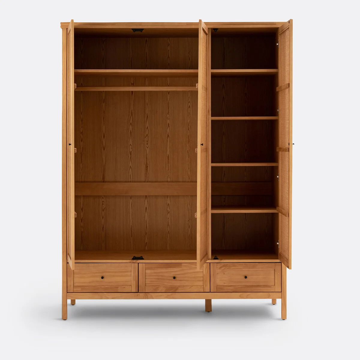 Gabin Solid Pine & Rattan Triple Wardrobe – image 5