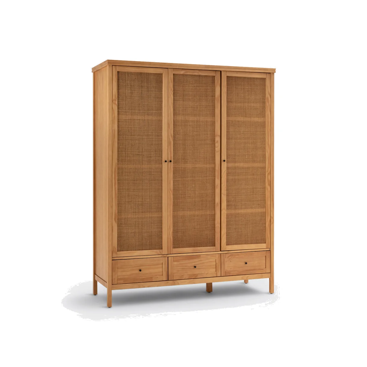 Gabin Solid Pine & Rattan Triple Wardrobe – image 1