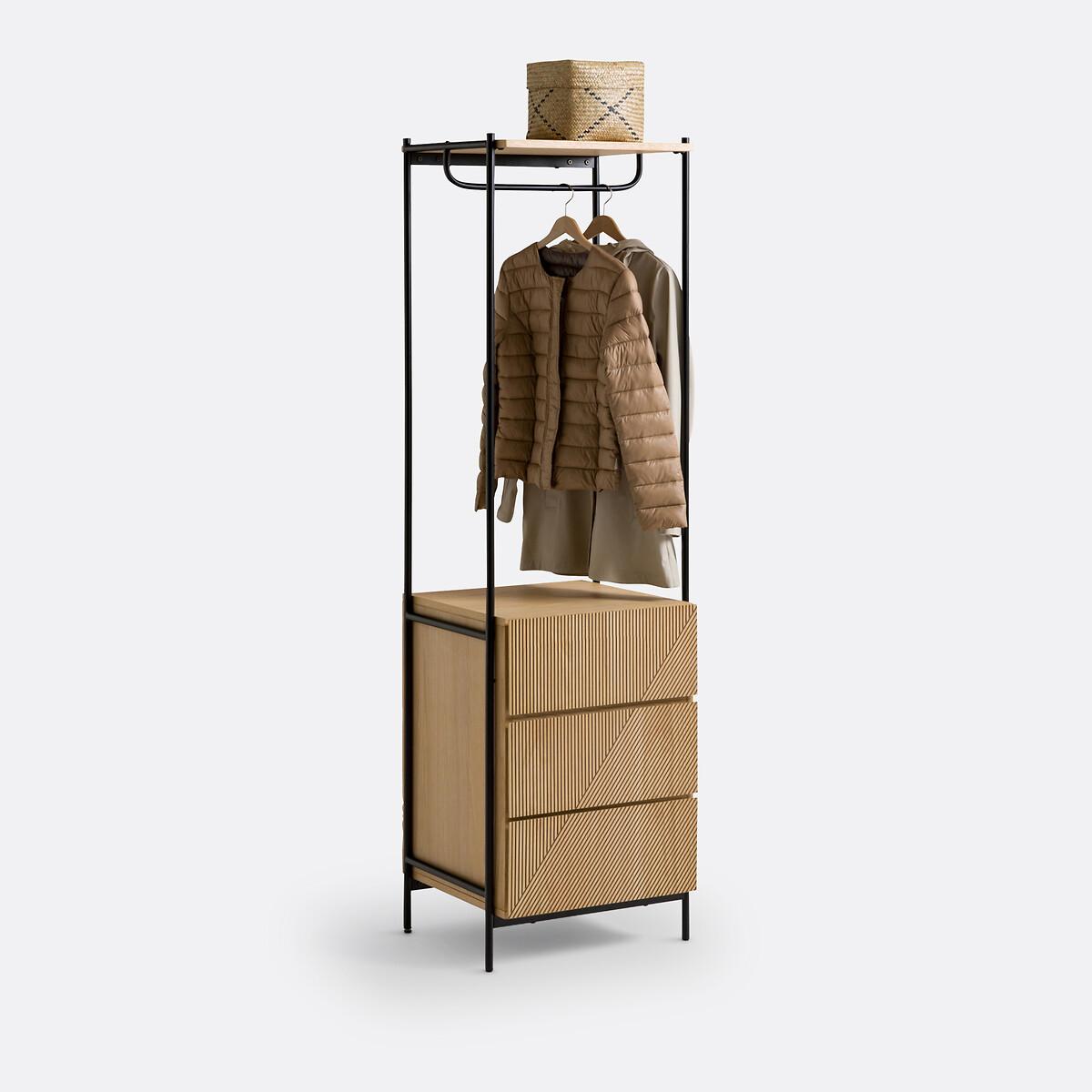 Lodge Oak Veneer and Metal 3-Drawer Wardrobe Module – image 5