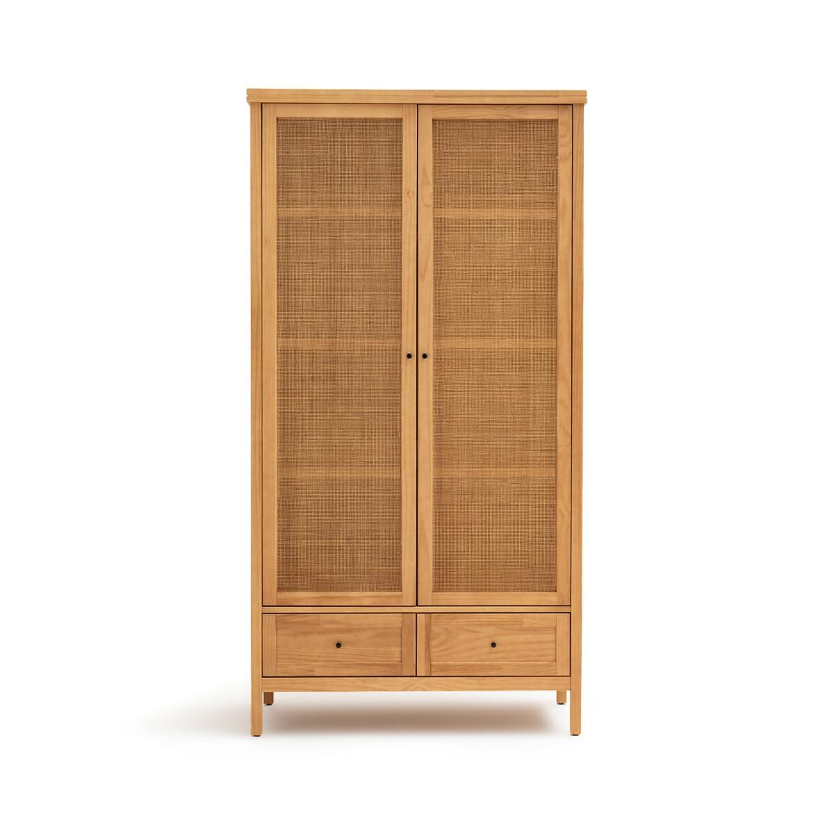 Gabin Solid Pine & Rattan 2-Door Wardrobe – image 2