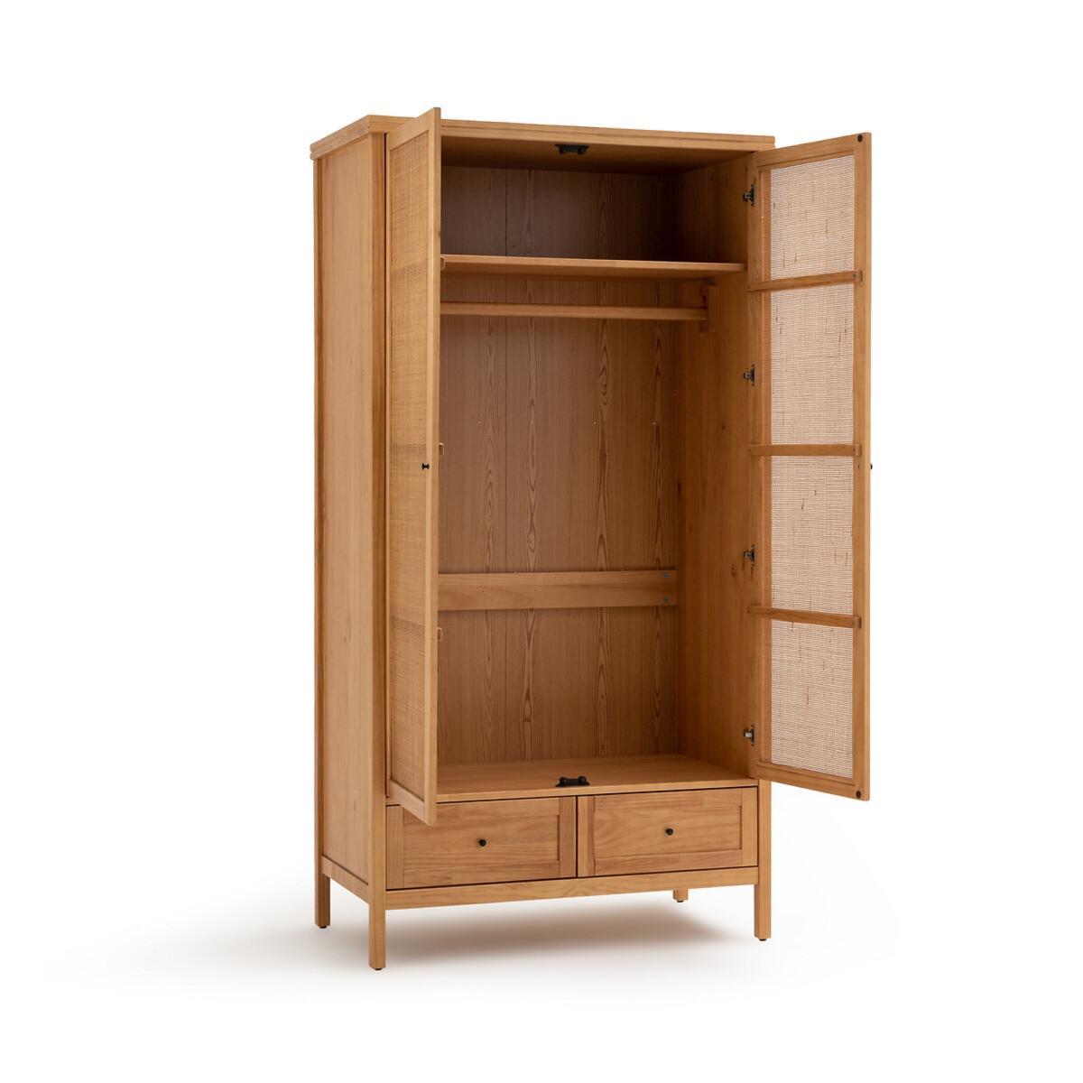 Gabin Solid Pine & Rattan 2-Door Wardrobe – image 3