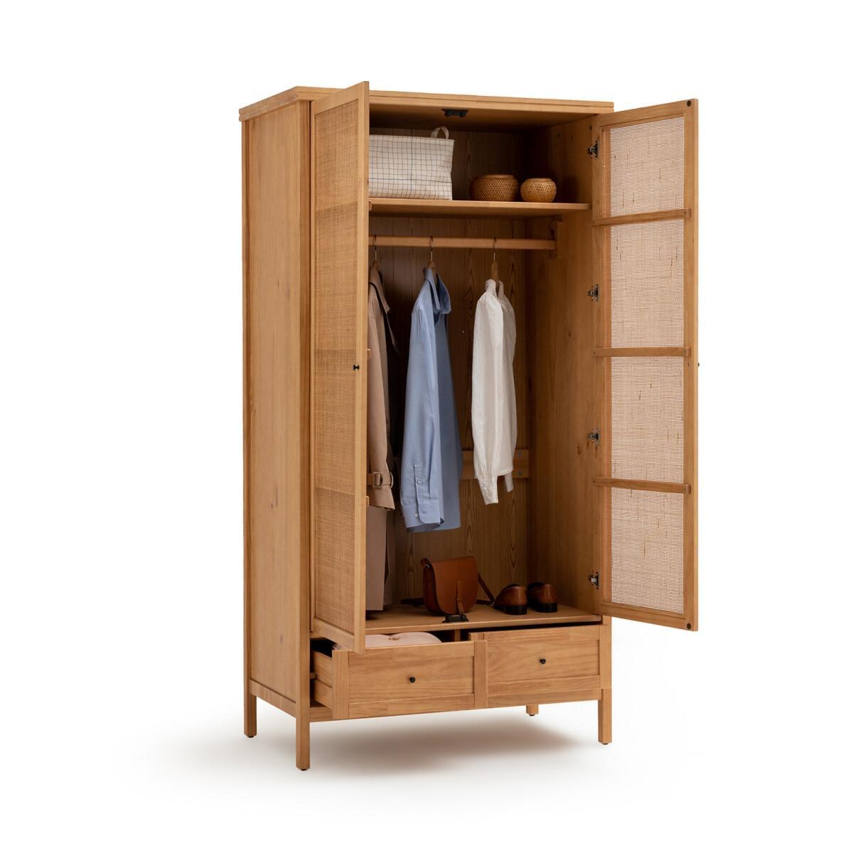 Gabin Solid Pine & Rattan 2-Door Wardrobe – image 4