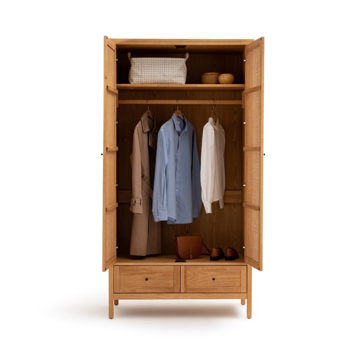 Gabin Solid Pine & Rattan 2-Door Wardrobe – image 5