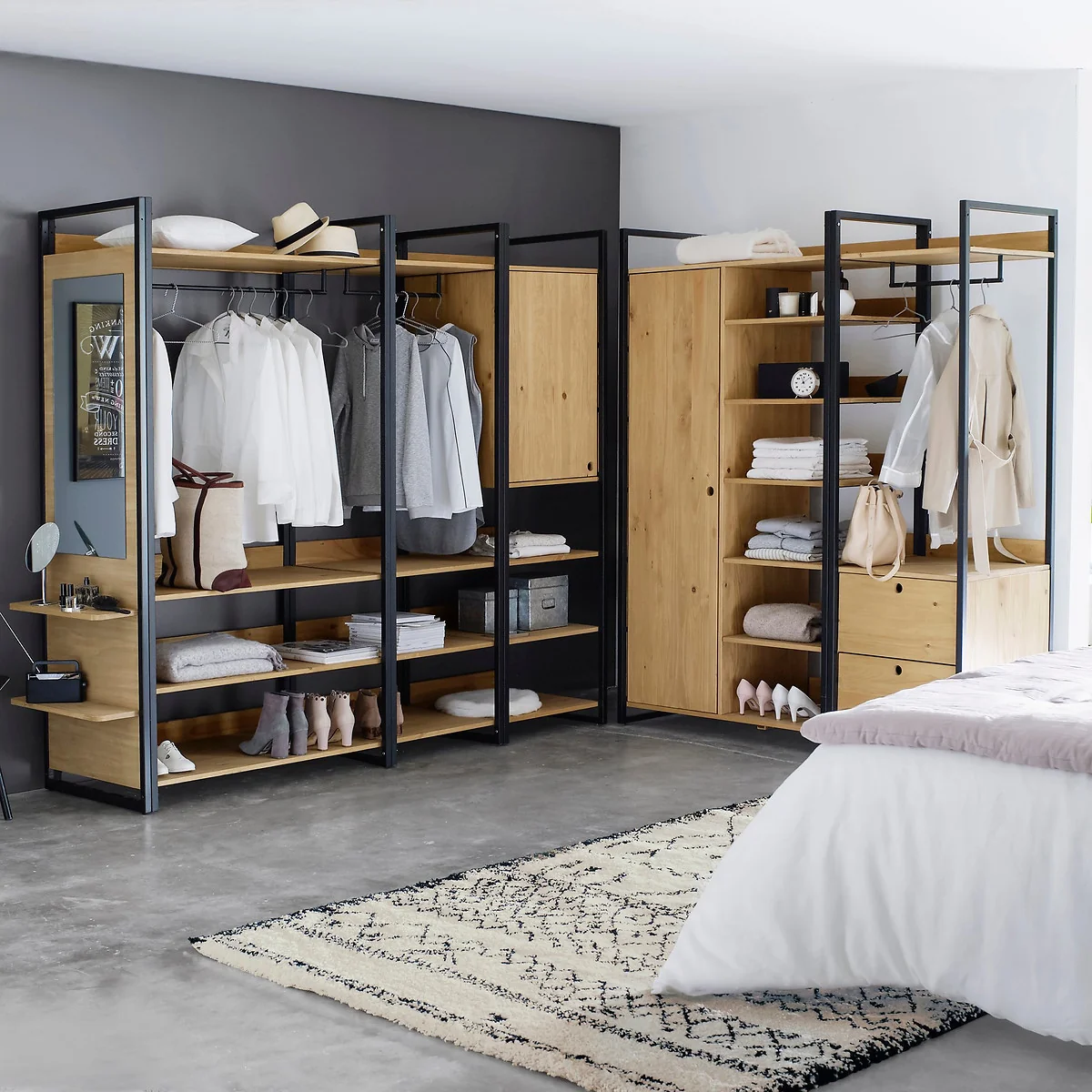 Hiba Wide Modular Wardrobe Unit with 3 Shelves & 1 Hanging Rail – image 2