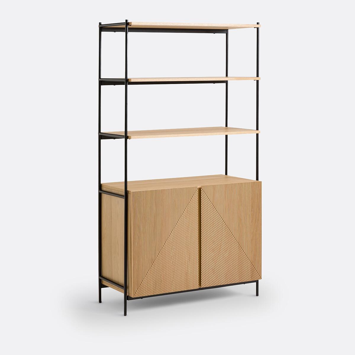 Les Signatures - Lodge Oak Veneer and Metal Wardrobe Module with 3 Shelves and – image 2