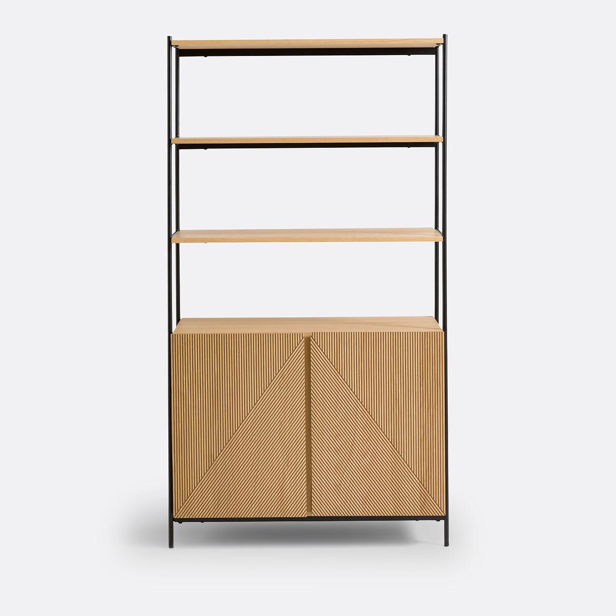 Les Signatures - Lodge Oak Veneer and Metal Wardrobe Module with 3 Shelves and – image 3
