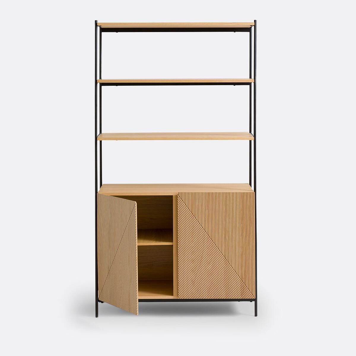 Les Signatures - Lodge Oak Veneer and Metal Wardrobe Module with 3 Shelves and – image 4