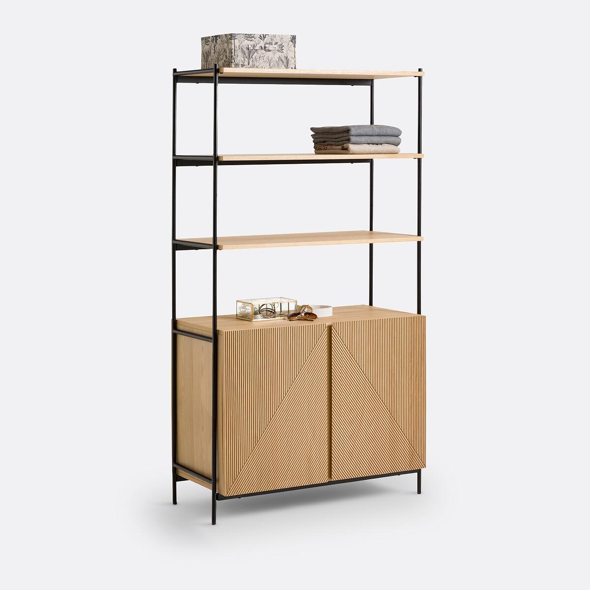 Les Signatures - Lodge Oak Veneer and Metal Wardrobe Module with 3 Shelves and – image 5