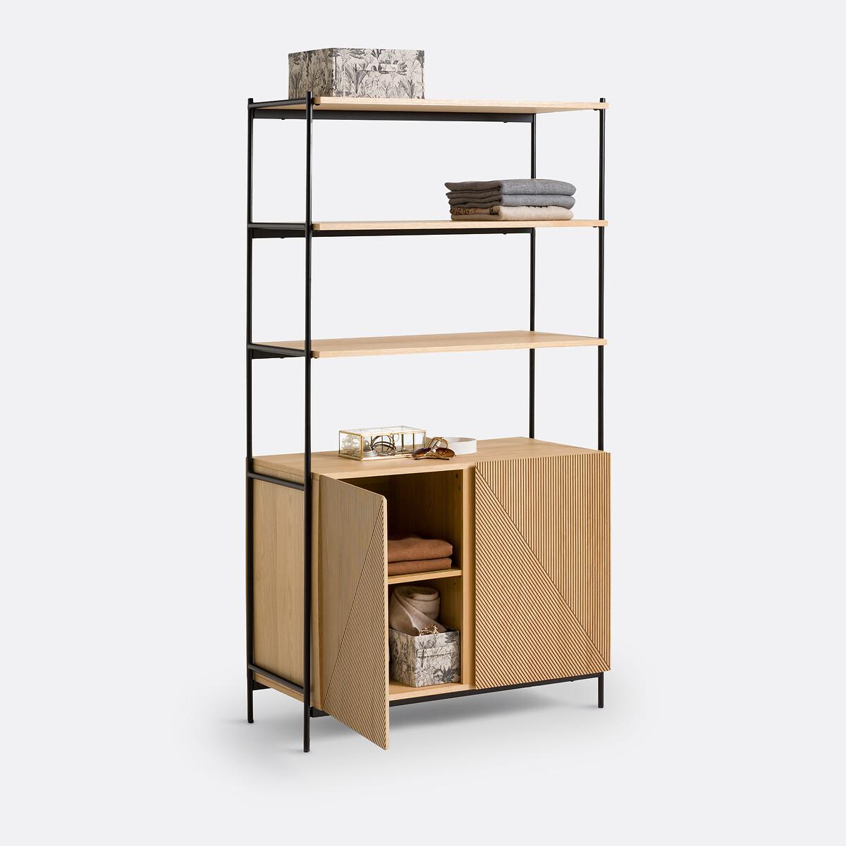 Les Signatures - Lodge Oak Veneer and Metal Wardrobe Module with 3 Shelves and – image 6
