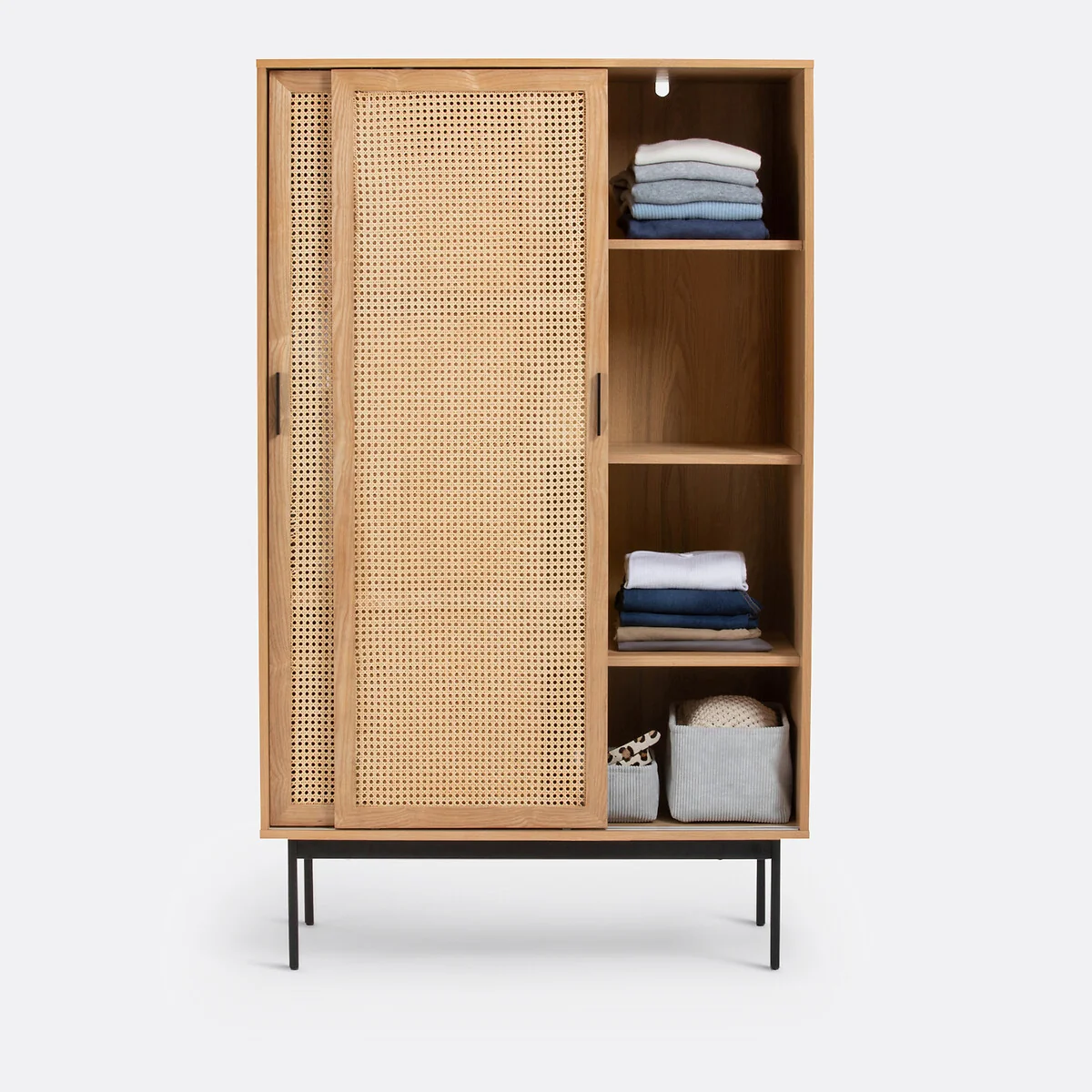 Waska Sliding Door Oak Veneer & Rattan Double Wardrobe – image 4