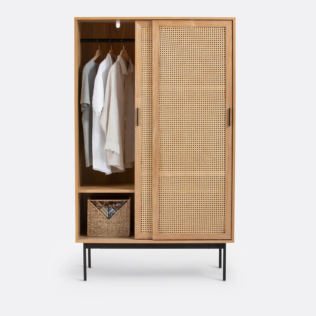 Waska Sliding Door Oak Veneer & Rattan Double Wardrobe – image 5