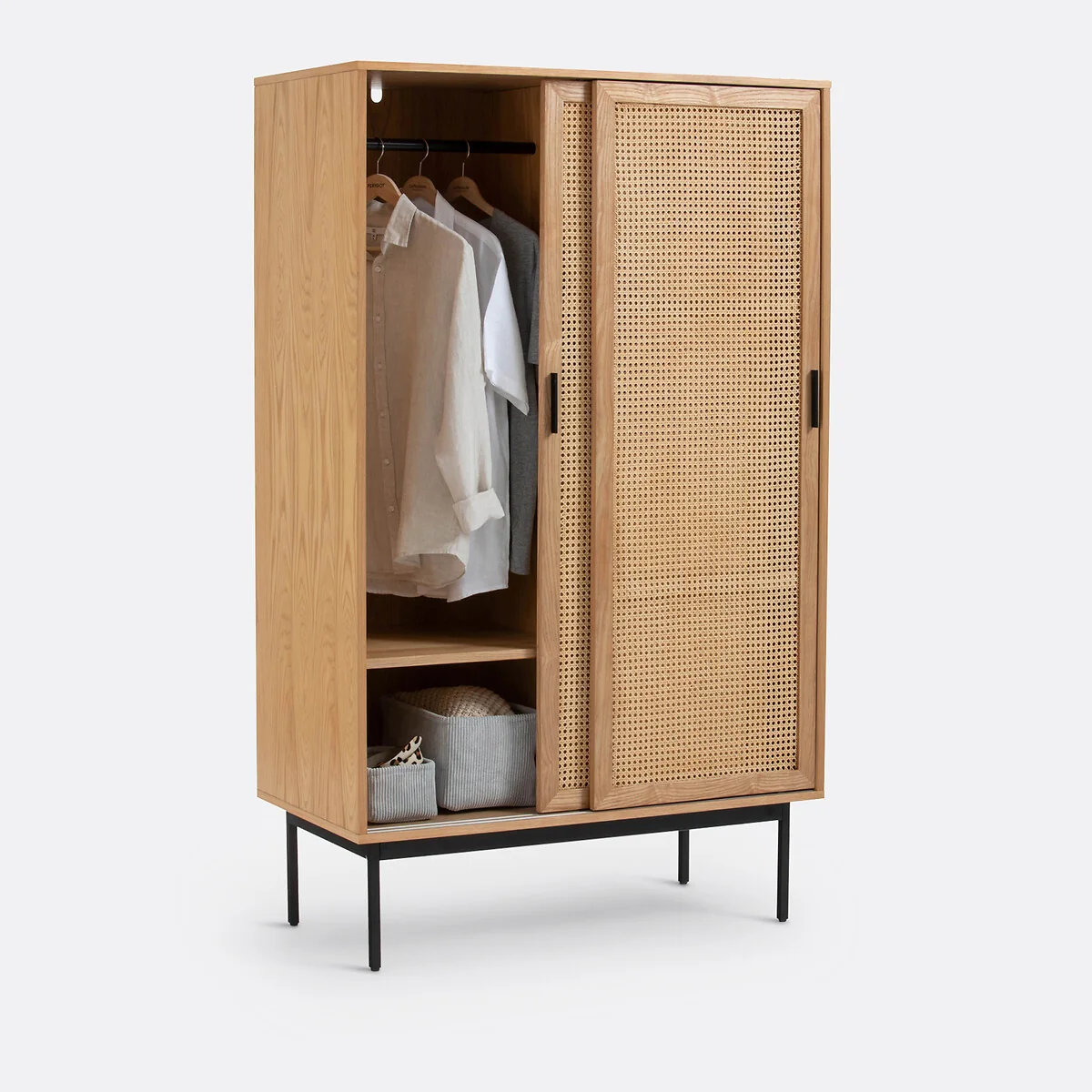 Waska Sliding Door Oak Veneer & Rattan Double Wardrobe – image 6