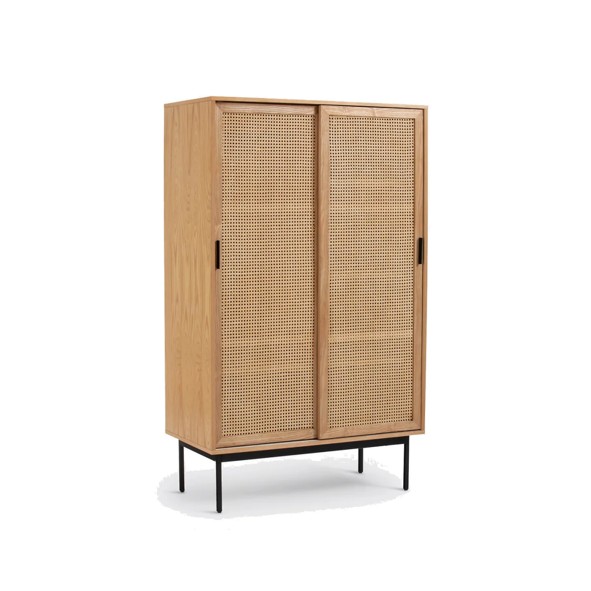 Waska Sliding Door Oak Veneer & Rattan Double Wardrobe – image 1