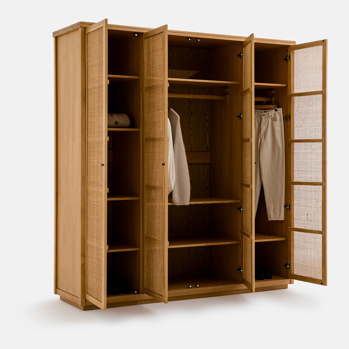 Gabin 4-Door Solid Pine and Cane Wardrobe – image 4