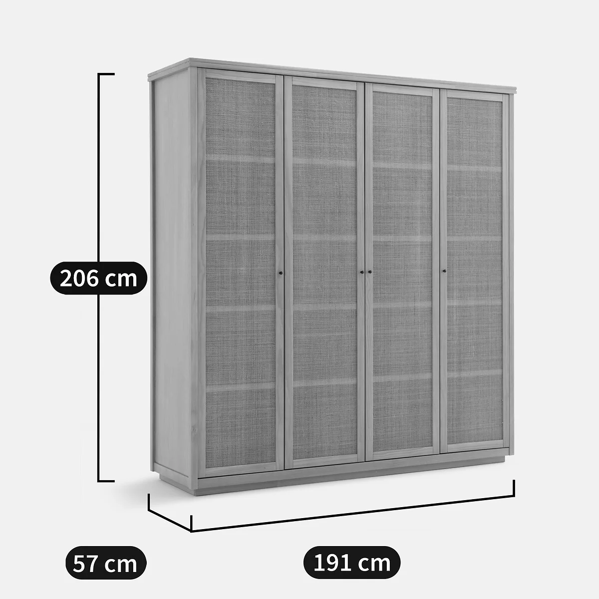 Gabin 4-Door Solid Pine and Cane Wardrobe – image 9