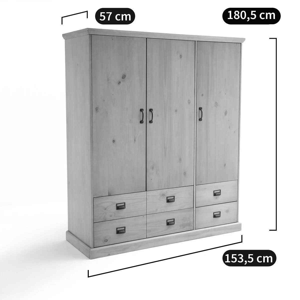 Lindley Triple 4-Drawer Pine Wardrobe – image 6