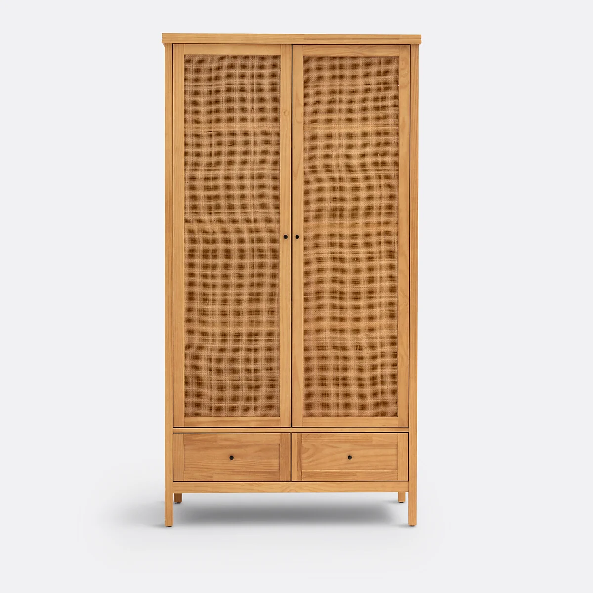 Gabin Solid Pine & Rattan 2-Door Wardrobe – image 2