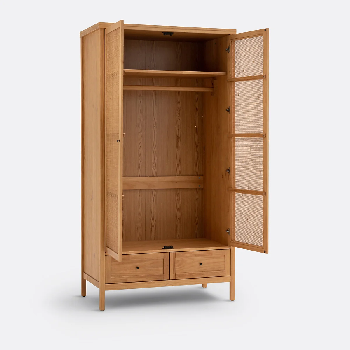 Gabin Solid Pine & Rattan 2-Door Wardrobe – image 3