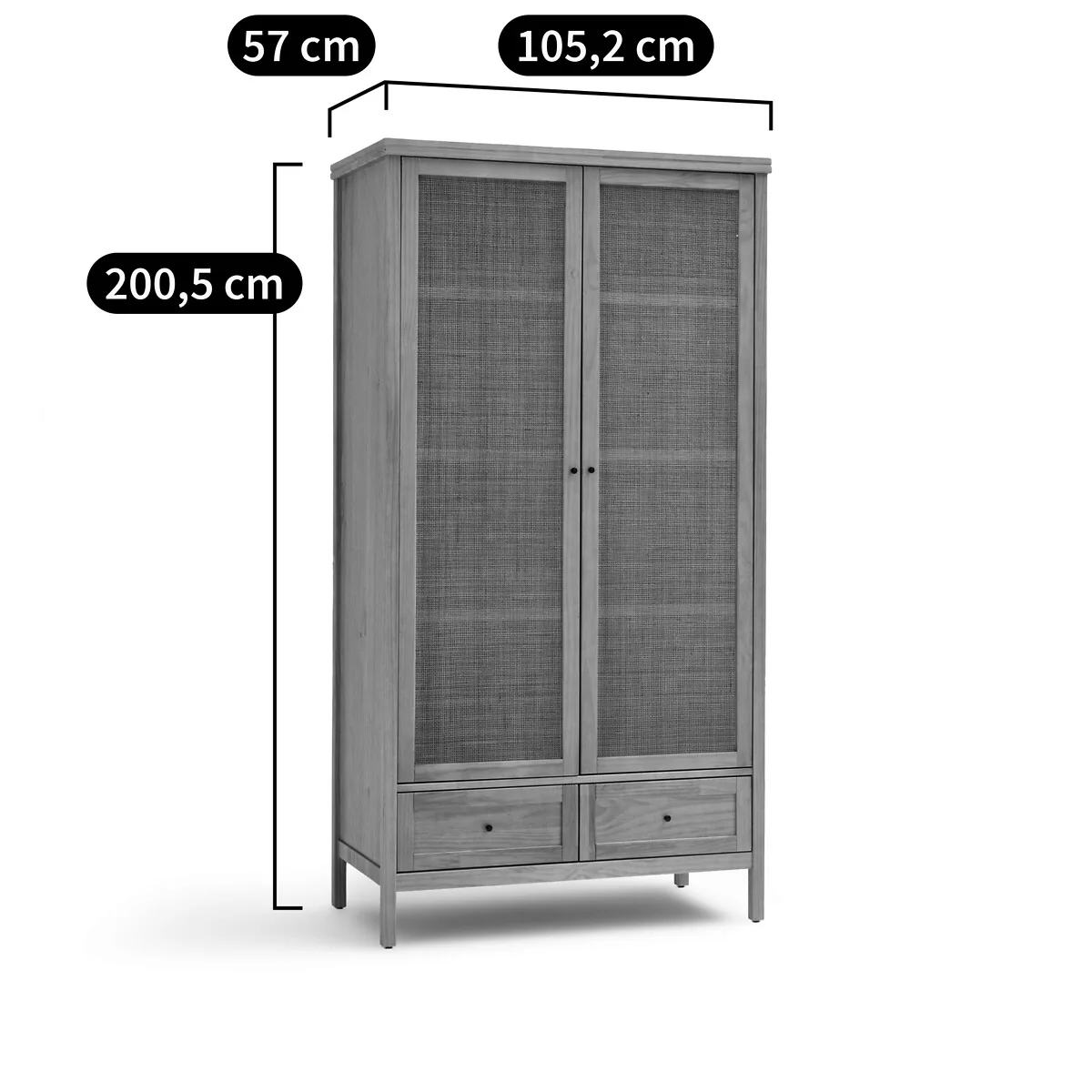 Gabin Solid Pine & Rattan 2-Door Wardrobe – image 7