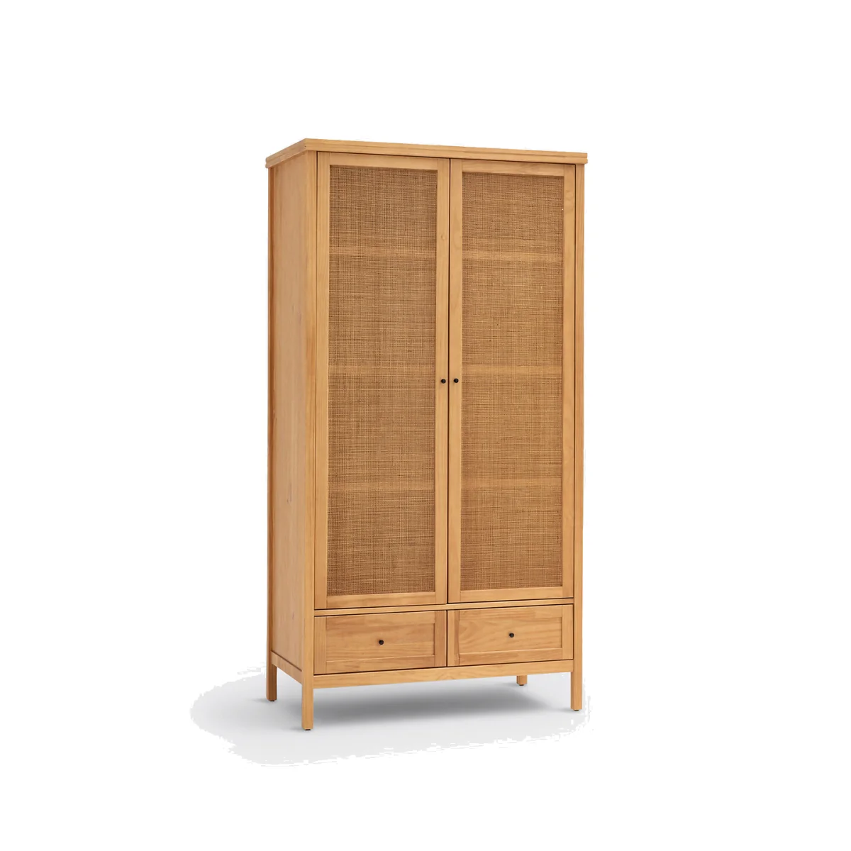 Gabin Solid Pine & Rattan 2-Door Wardrobe – image 1