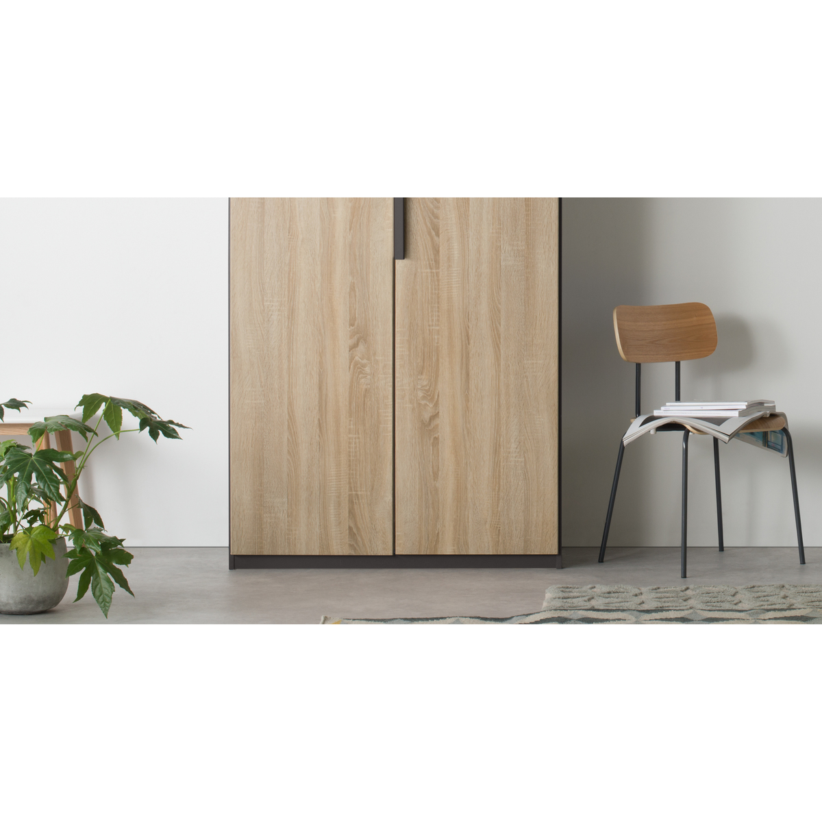 Caren 2 door 100cm Hinged Wardrobe, Graphite Grey Frame, Oak Doors, Standard Interior – image 4
