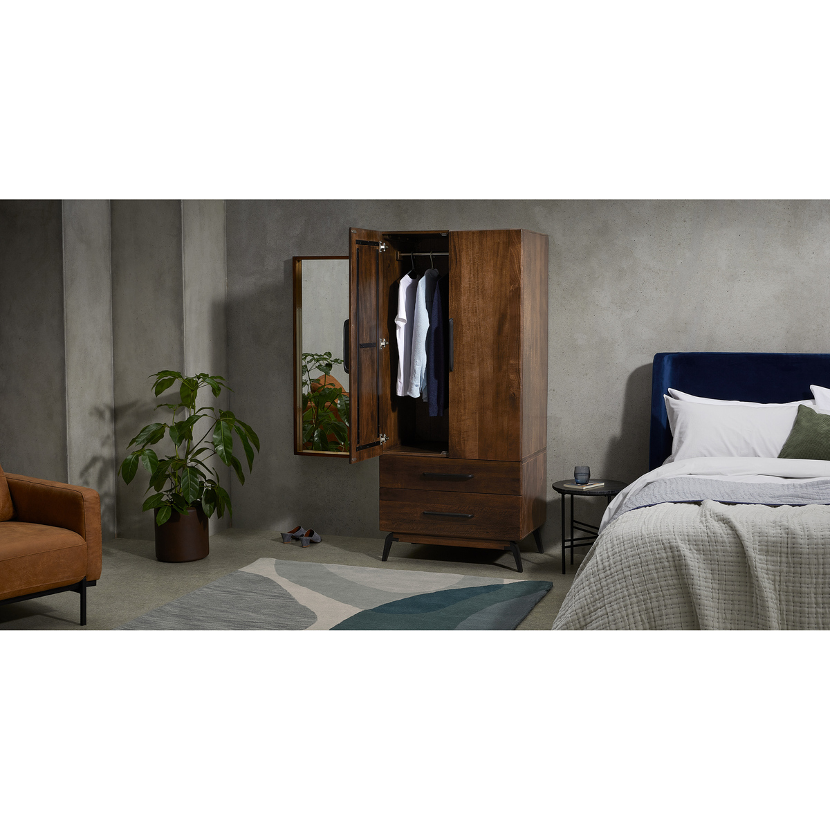 Lucien 2 Door Wardrobe, Mango Wood – image 6