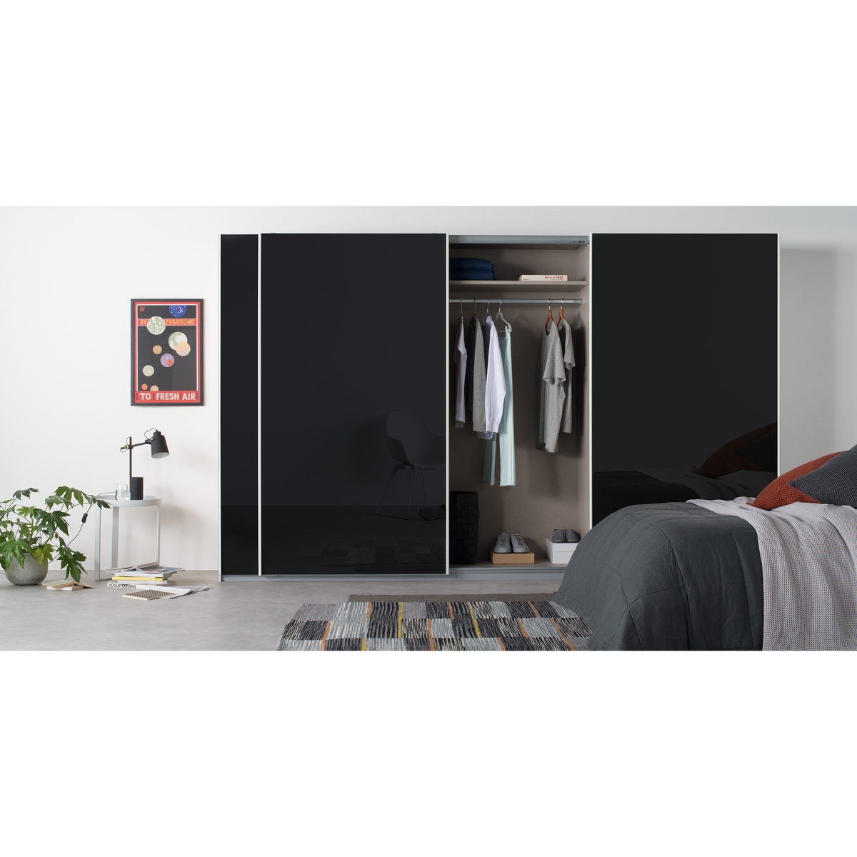 Malix 3 door 270cm Sliding Wardrobe, White frame,Basalt Grey Glass doors , Classic Interior – image 2