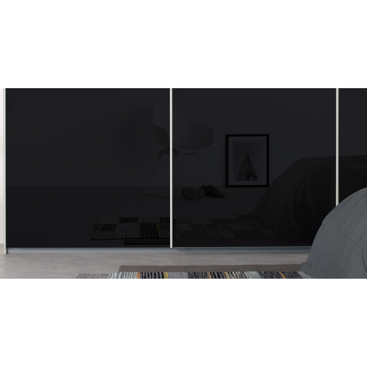 Malix 3 door 270cm Sliding Wardrobe, White frame,Basalt Grey Glass doors , Classic Interior – image 4