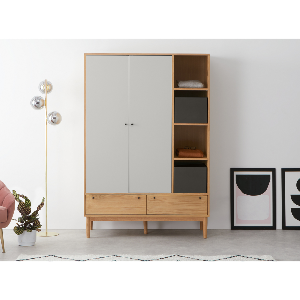 Campton Triple Wardrobe, Oak & Grey – image 3