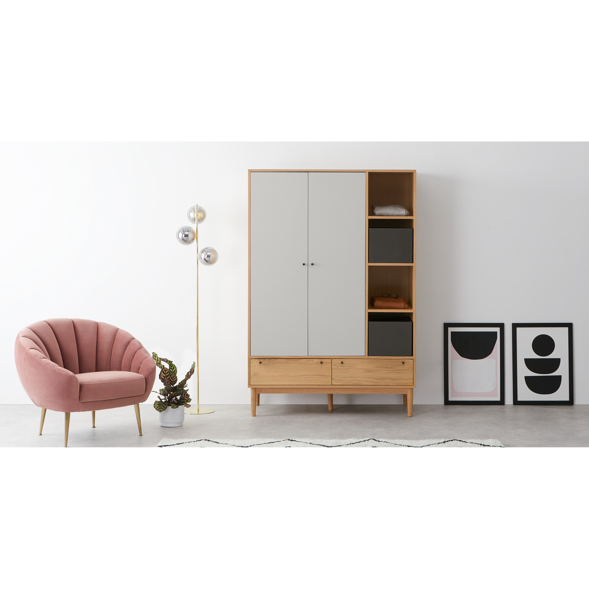 Campton Triple Wardrobe, Oak & Grey – image 4