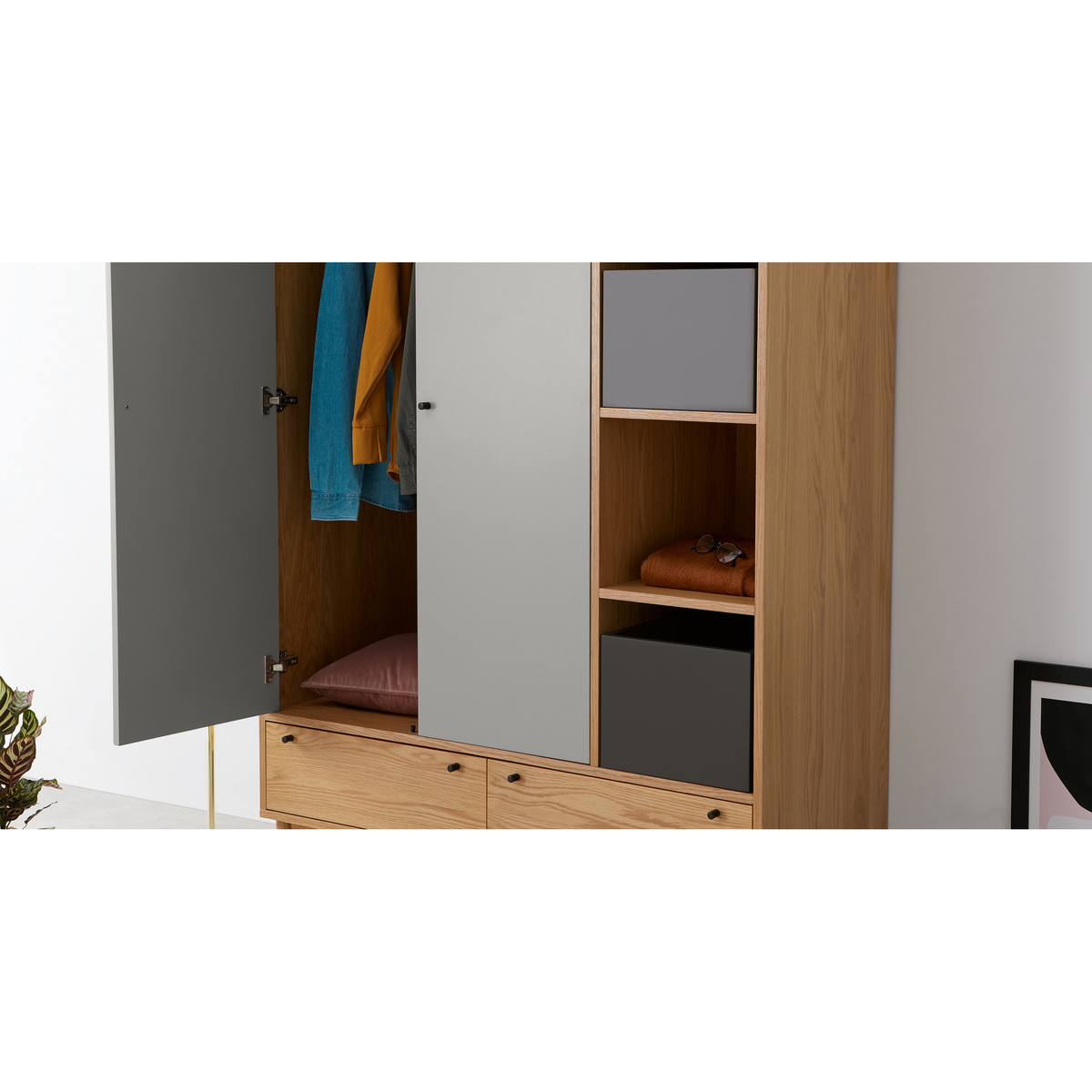 Campton Triple Wardrobe, Oak & Grey – image 5