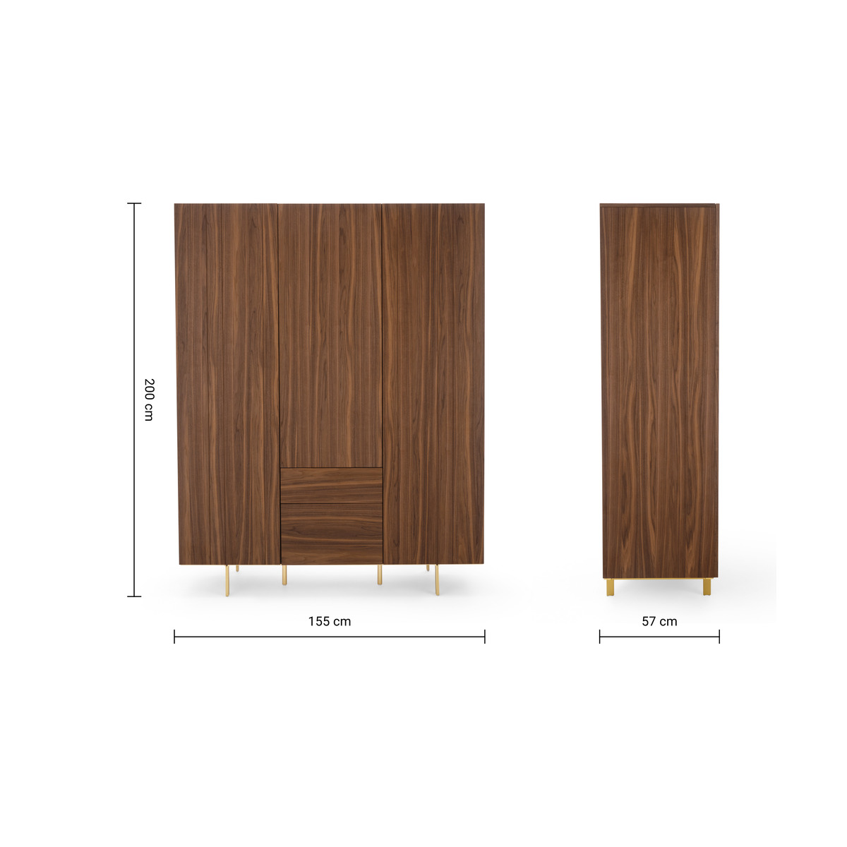 Keaton Triple Wardrobe, Walnut & Brass – image 5