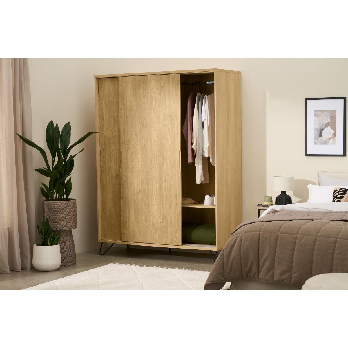 Elona Sliding Wardrobe, Oak Effect & Black – image 5