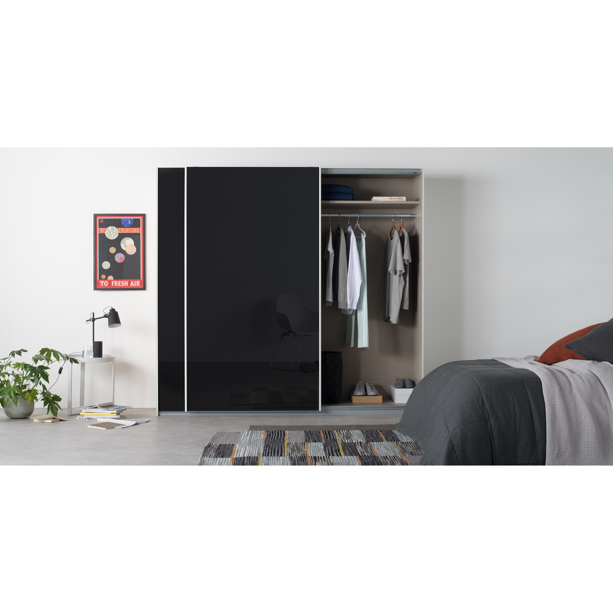 Malix 2 door 225cm Sliding Wardrobe, White frame,Basalt Grey Glass doors, Standard Interior – image 2