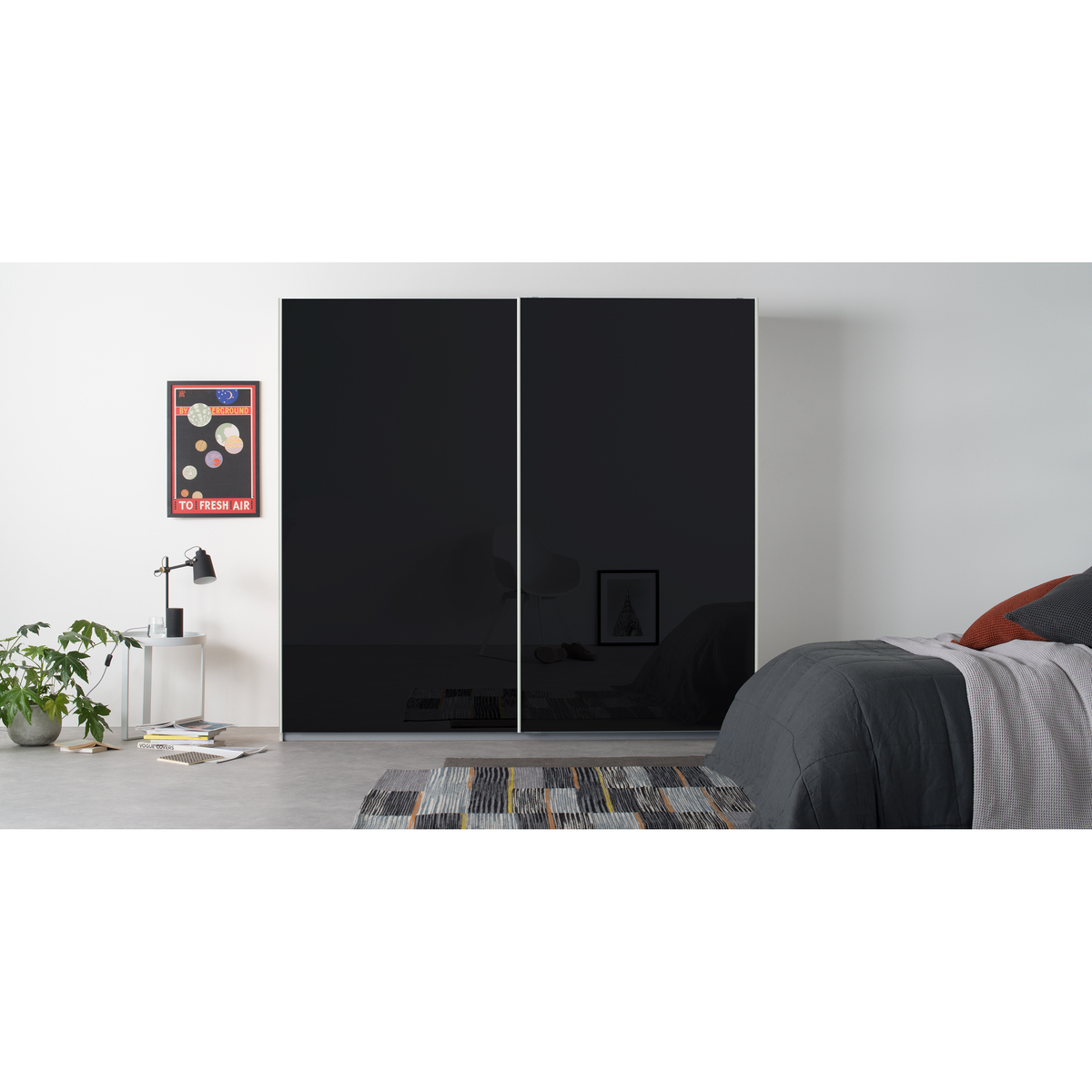 Malix 2 door 225cm Sliding Wardrobe, White frame,Basalt Grey Glass doors, Standard Interior – image 4