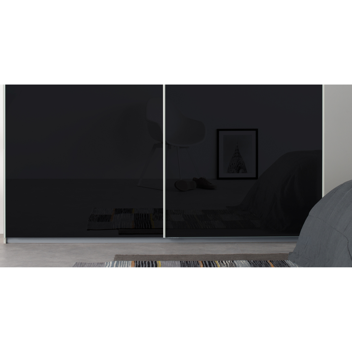 Malix 2 door 225cm Sliding Wardrobe, White frame,Basalt Grey Glass doors, Standard Interior – image 5
