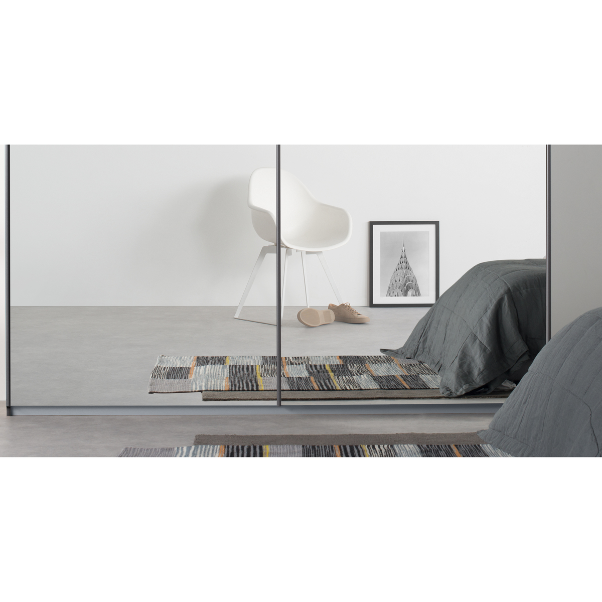 Malix 2 door 225cm Sliding Wardrobe, Graphite Grey frame,Mirror doors , Premium Interior – image 5