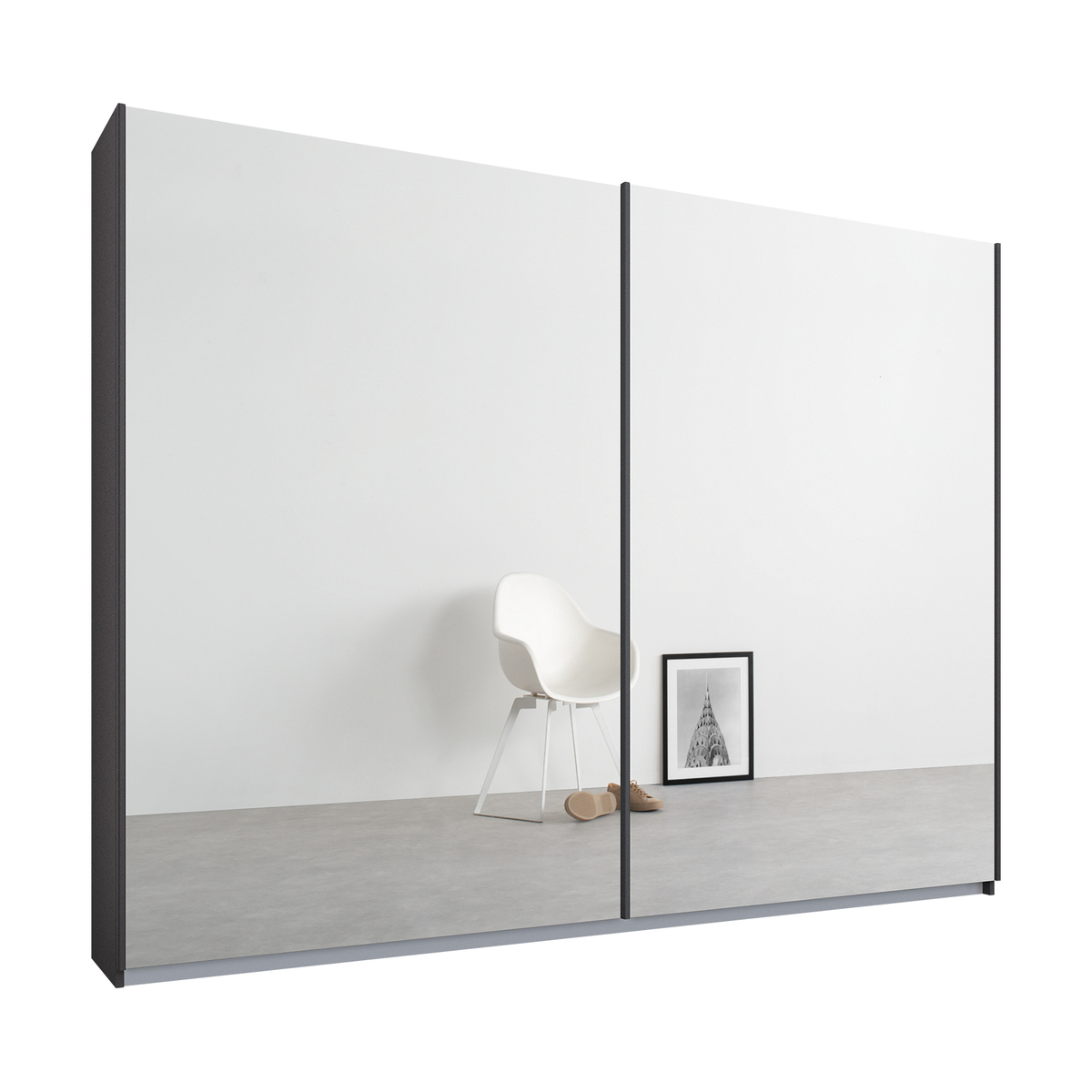 Malix 2 door 225cm Sliding Wardrobe, Graphite Grey frame,Mirror doors , Premium Interior – image 1
