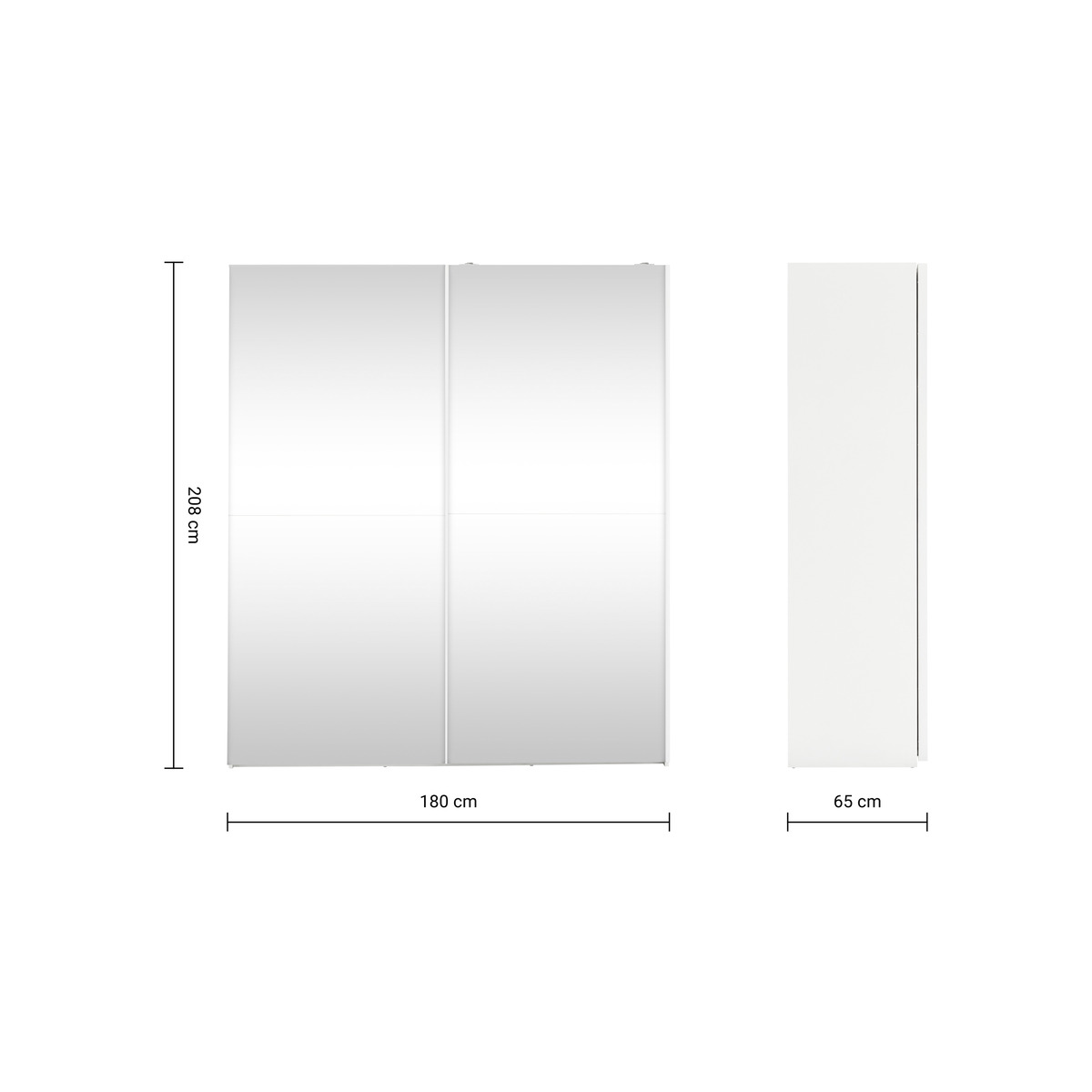 Elso Sliding Wardrobe 180cm, White Frame with Mirror Doors – image 2