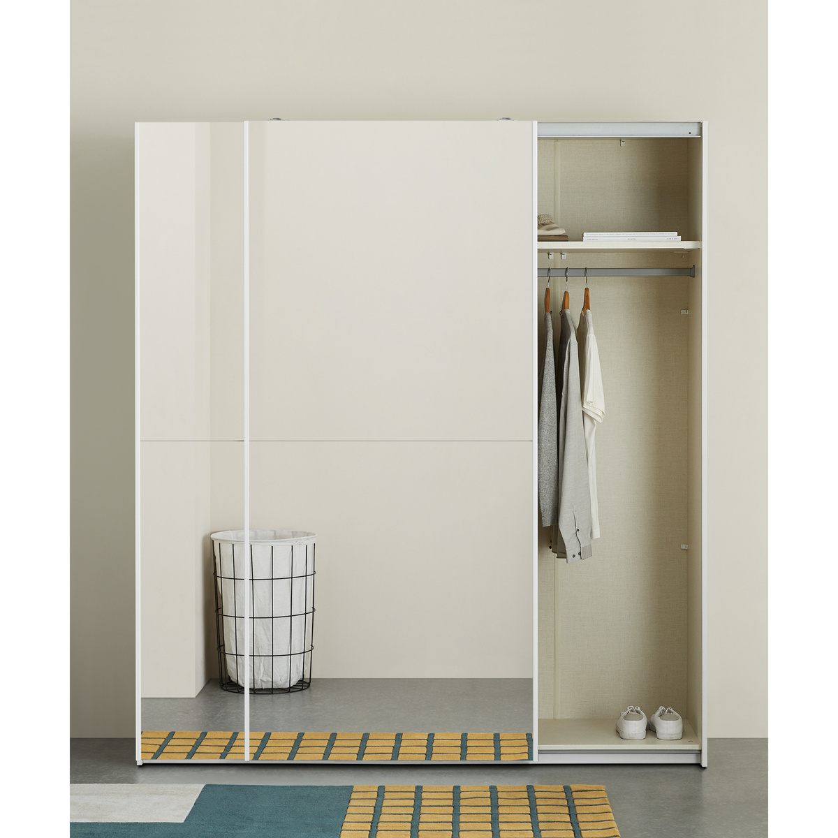 Elso Sliding Wardrobe 180cm, White Frame with Mirror Doors – image 4