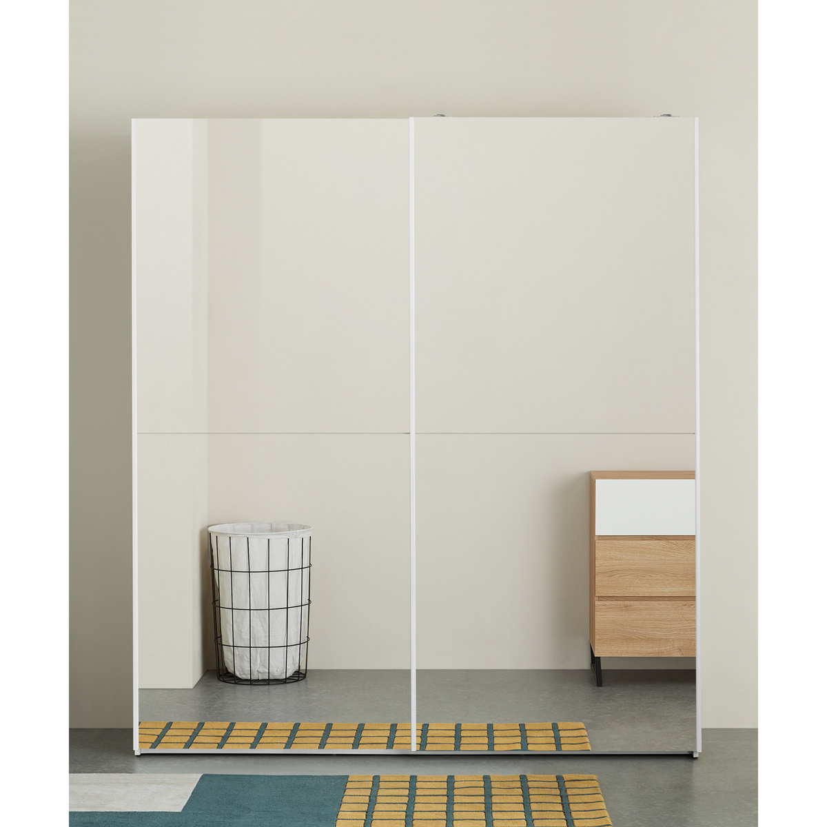 Elso Sliding Wardrobe 180cm, White Frame with Mirror Doors – image 7