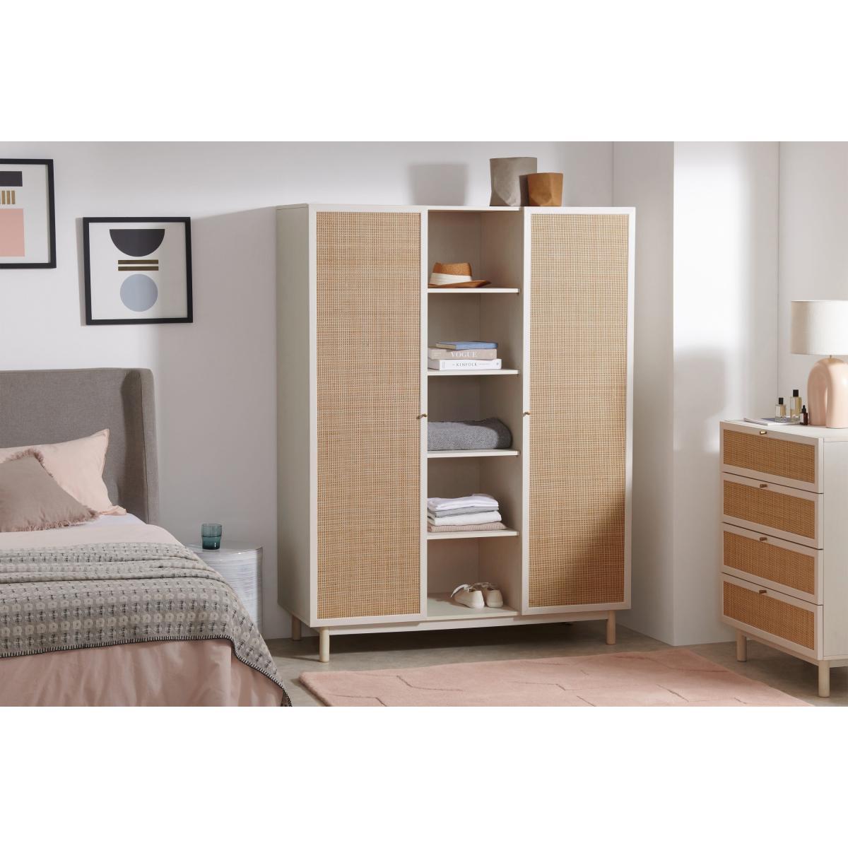 Pavia Triple Wardrobe, Natural Rattan & White Oak Effect – image 4