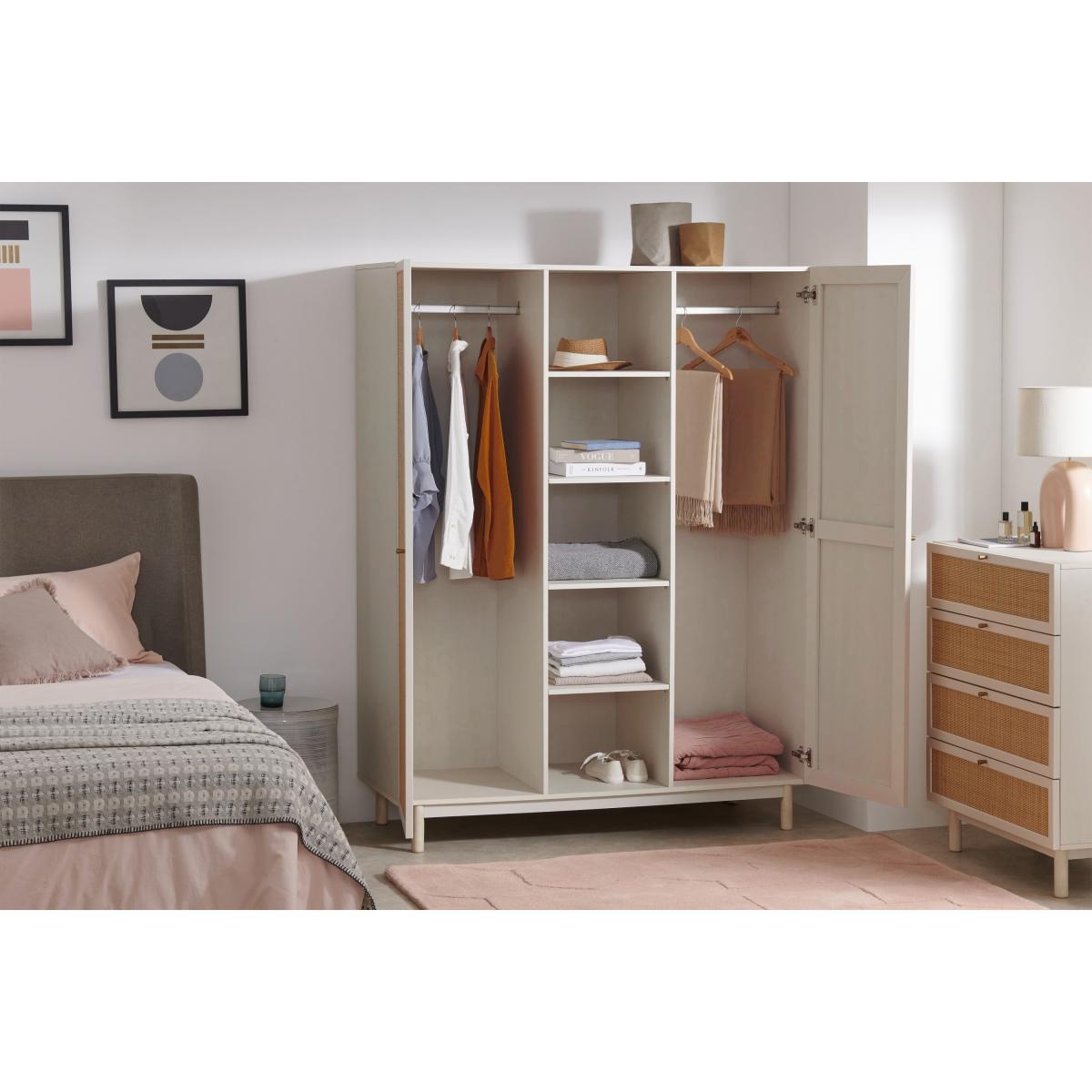 Pavia Triple Wardrobe, Natural Rattan & White Oak Effect – image 5