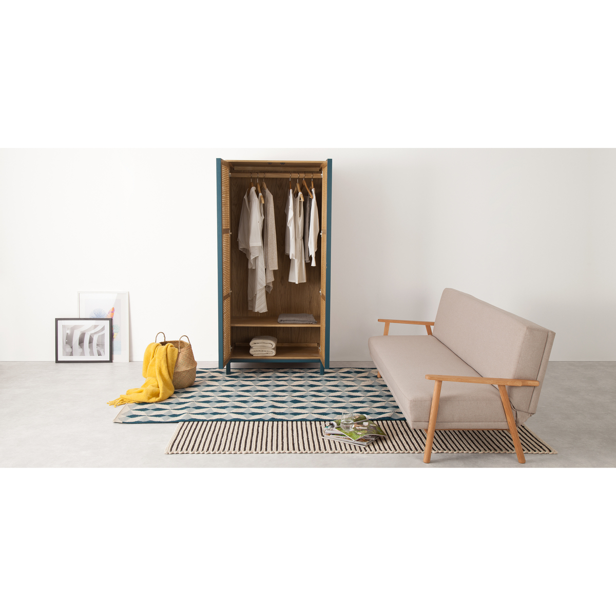 Reema Double Wardrobe, Oak & Teal – image 2