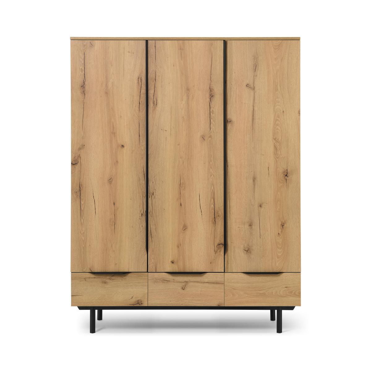 Damien Triple Wardrobe, Distressed Oak Effect & Black – image 2